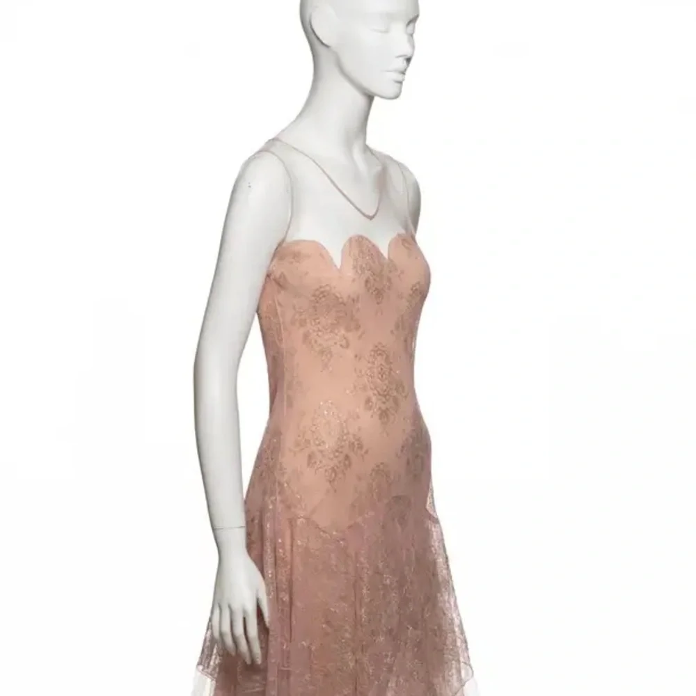 Blush Lace Tulle Evening Gown - Picture 7 of 12